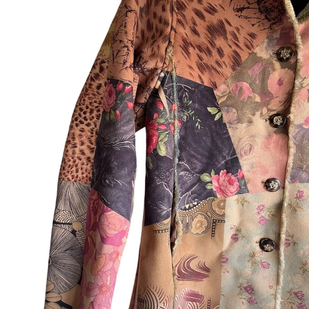 Faux Shearling Patchwork Mist Vintage Groovy Colorful Jacket Boho Small Rare